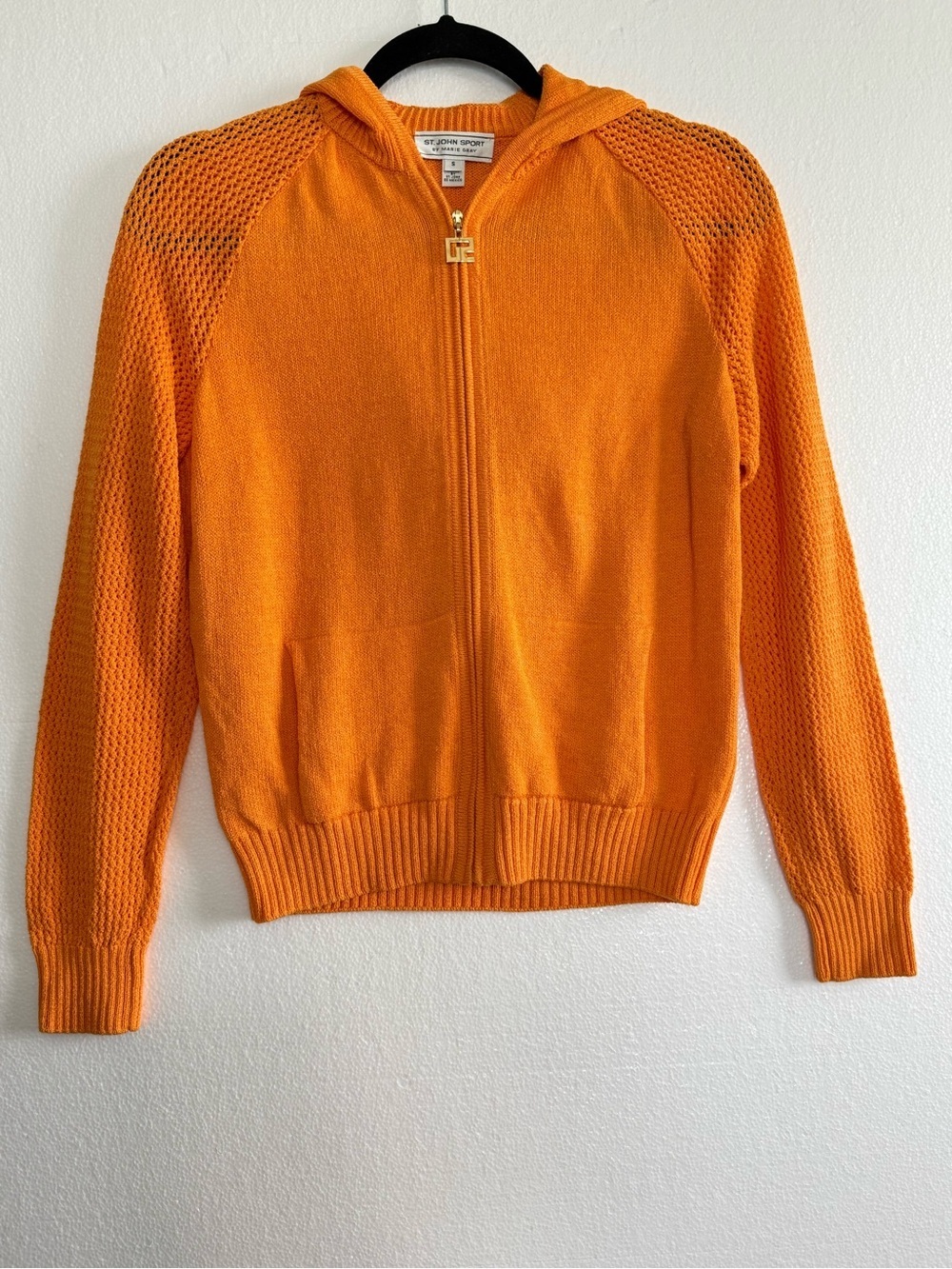 St. John Sport Marie Gray Y2K Wool Blend Knit Hoodie Jacket Full Zip Small